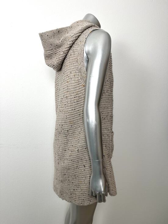 Kokun Sweaters - Kokun Cashmere Wool Sweater Taupe Beige Marled Hooded Vest Womens Medium